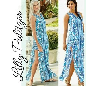 NWT Lilly Pulitzer Donna Maxi Romper Succulent Blue Pop Up Coronado Crab Size 16